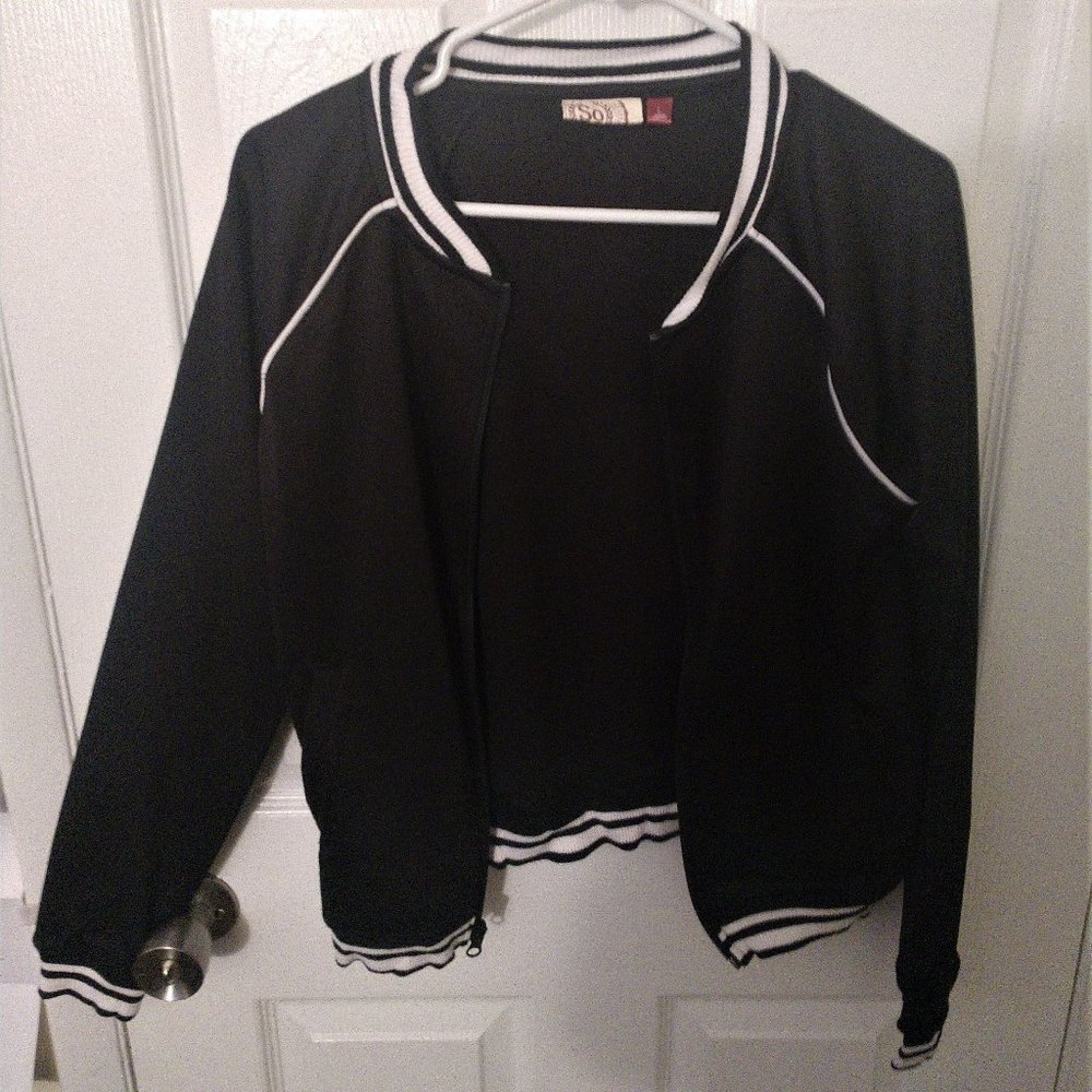 Black Zipped Jacket with White Accents